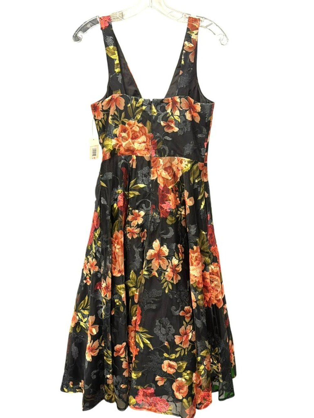 Eliza J Black Floral Fit & Flare Midi Dress Size 2 New - Picture 9 of 9